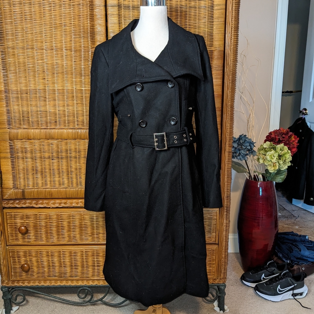 Guess Black Belted Coat LARGE